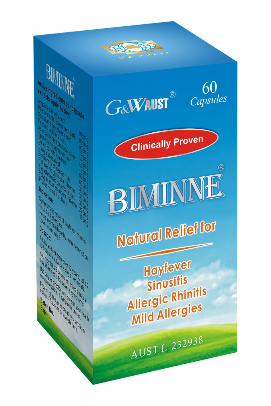 BIMINNE® Natural Allergy Relief (Hay Fever, Sinus, Allergic Rhinitis) 60 Capsules