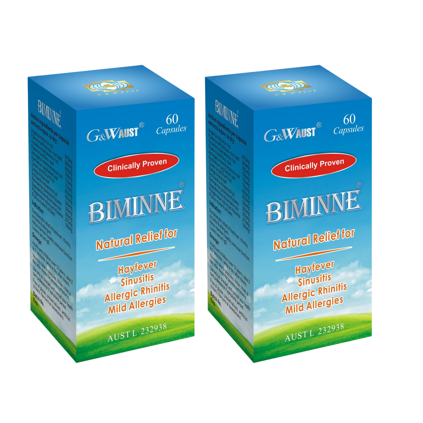 BIMINNE® Natural Allergy Relief (Hay Fever, Sinus, Allergic Rhinitis) 60 Capsules
